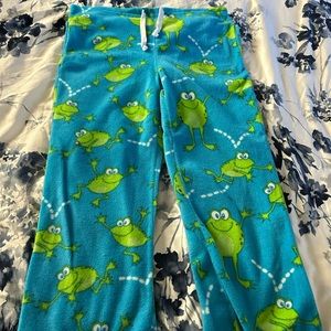 Fleece Mr. Frog pajama pants. Very soft. With drawstring waist.